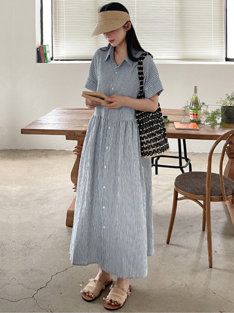Korean Style A Line Shirt Dress - Sukienka koszulowa w stylu retro koreańskim,