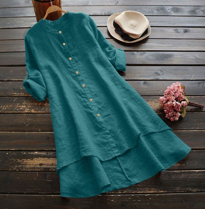 Casual Loose Linen Shirt Dress - Sukienka koszulowa plus size damska, styl