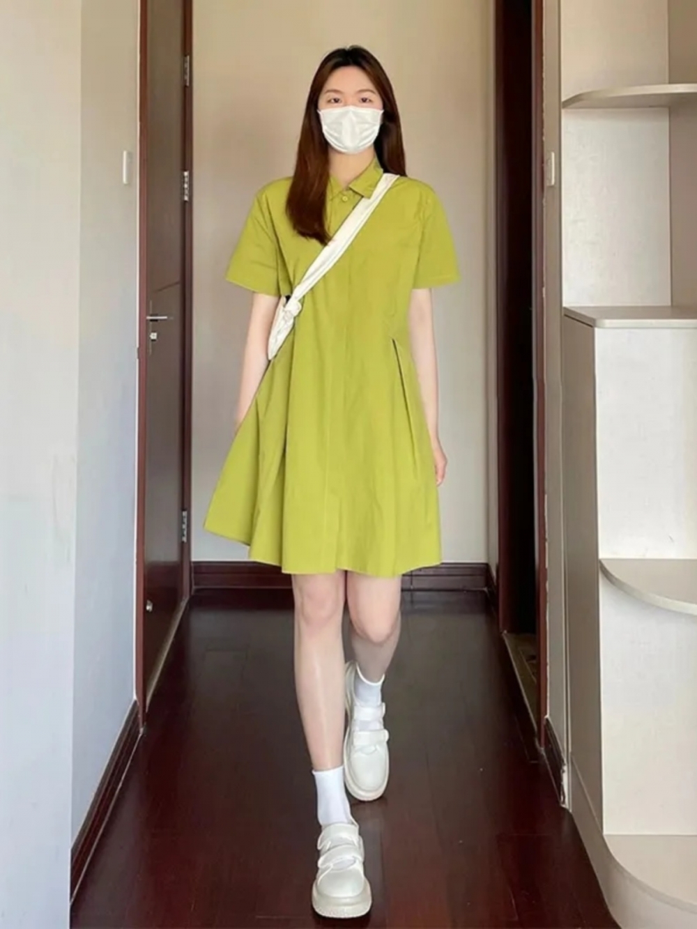Korean Style A Line Shirt Dress - Sukienka damska plus size, z krótkim