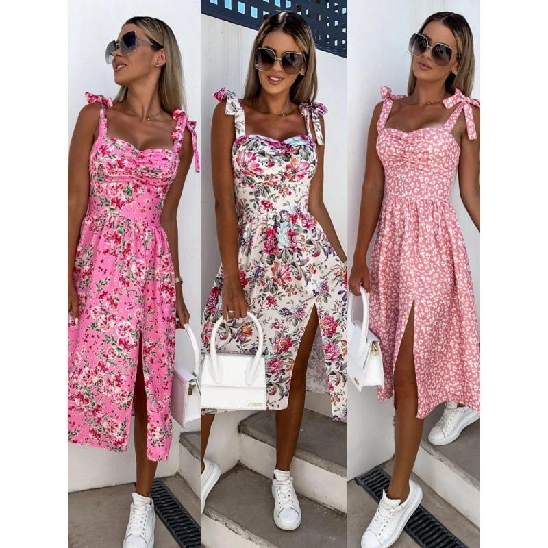 French Vintage Floral Midi Dress - Damska letnia sukienka seksowny kwiatowy Print