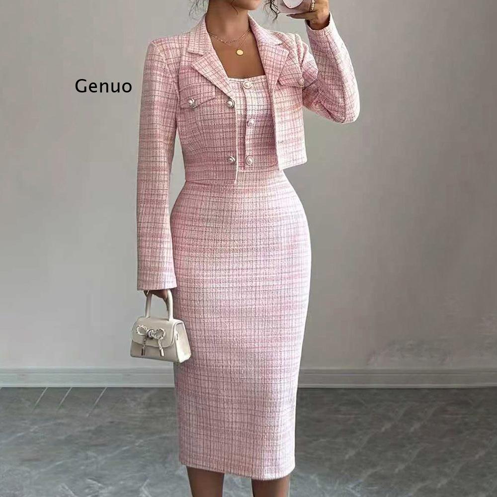 Tweed Two Piece Blazer Dress - Elegancki tweedowy komplet damski na rok