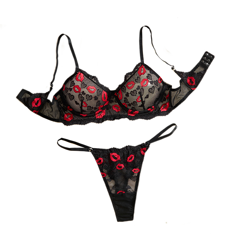 Lingerie - Przezroczysta koronkowa bielizna, seksowny zestaw bielizny,