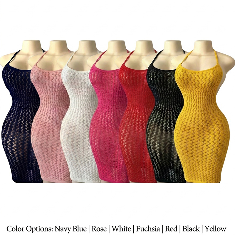 Sexy Mesh Sheer Bodycon Dress - Sukienka plażowa z siateczki, damska, ażurowa,