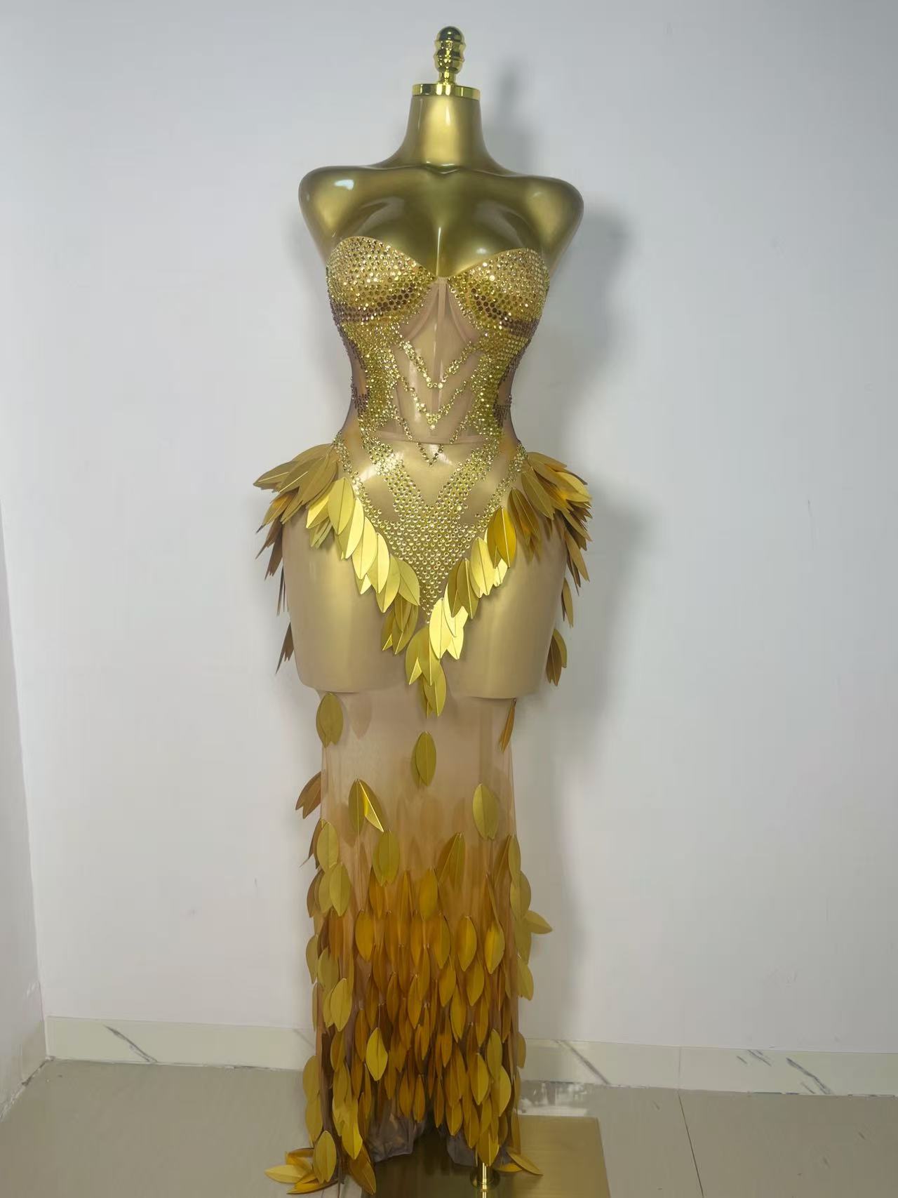 Sparkly Rhinestone Club Party Dress - Błyszcząca złota suknia wieczorowa z cekinami