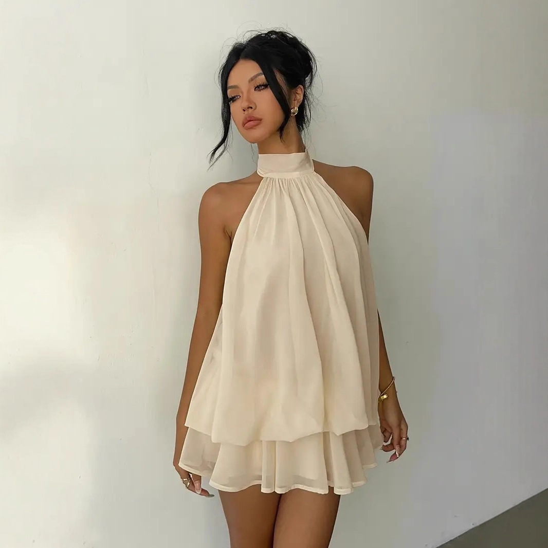 Y2K Backless Halter Mini Dress - Sukienka damska z dekoltem halter, odkrytymi