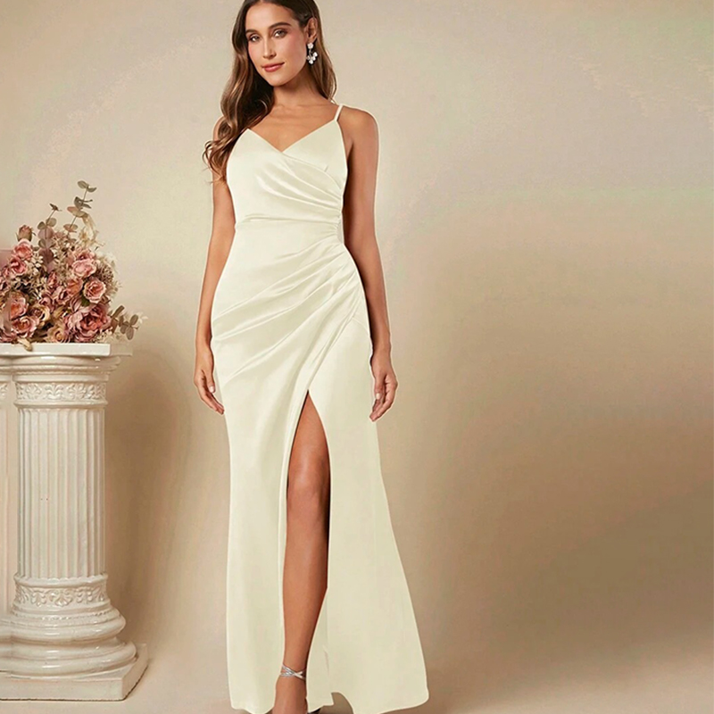 Kobiety Elegancka Satynowa Suk – Elegant Satin Evening Gown Split recenzja i cena