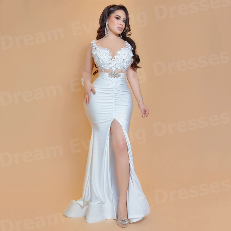 Eleganckie białe suknie wieczo – Elegant Satin Evening Gown Split recenzja i cena