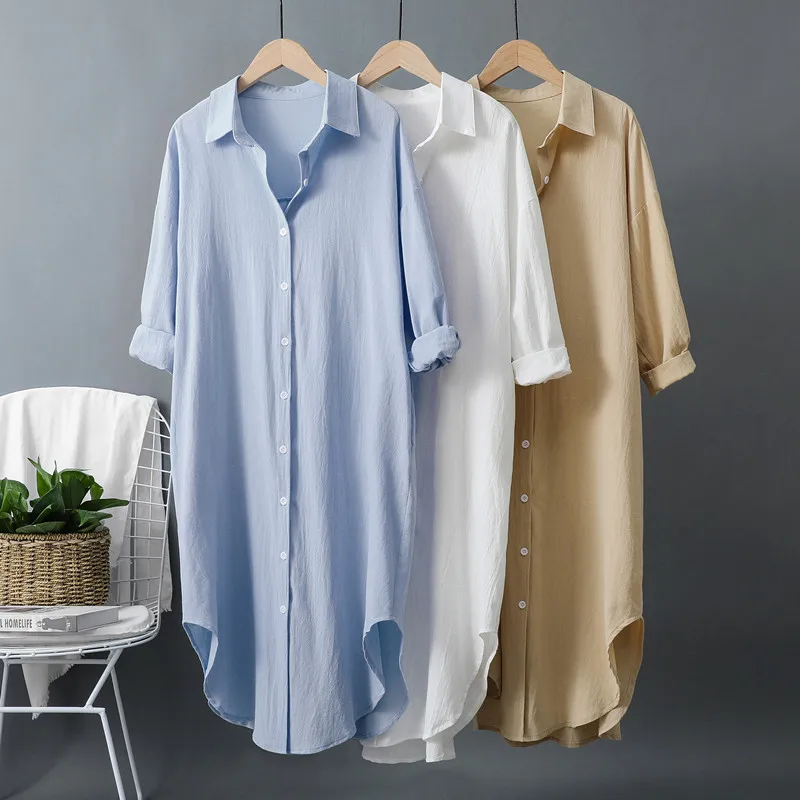 Nowe bawełniane i lniane damsk – Casual Loose Linen Shirt Dress recenzja i cena