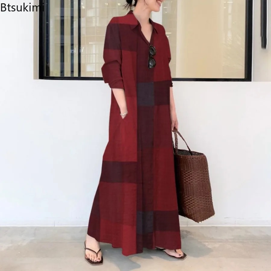 Modna Nowa Sukienka Koszulowa  – Casual Loose Linen Shirt Dress recenzja i cena