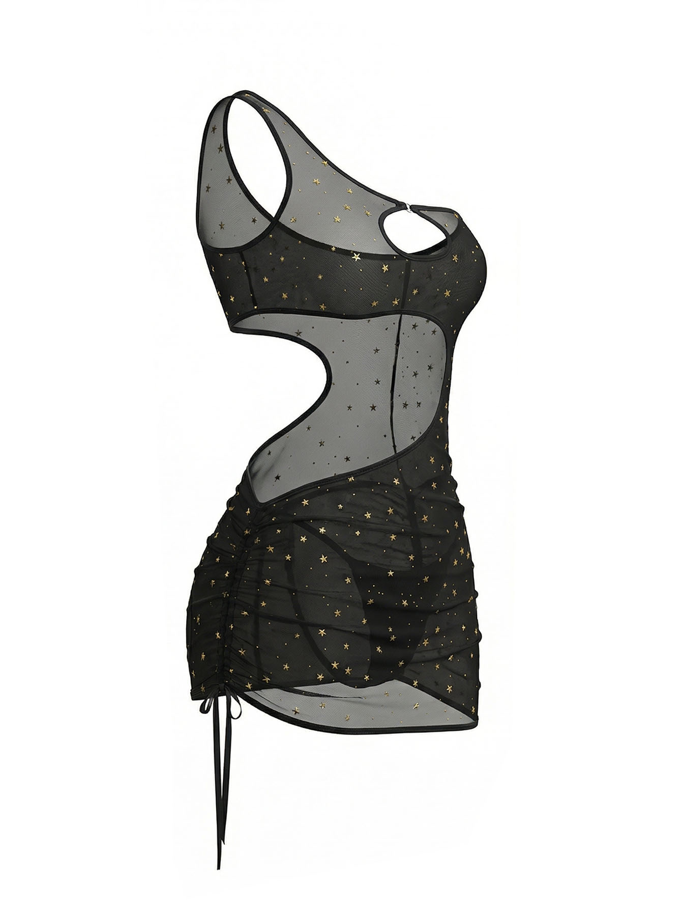 Czarna sukienka mini na jedno  – Sexy Mesh Sheer Bodycon Dress recenzja i cena