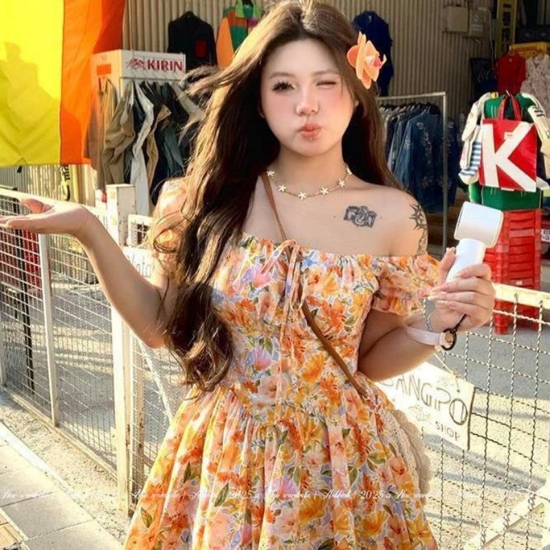 Nowa pomarańczowa sukienka min – Off Shoulder Puff Sleeve Sundress recenzja i cena