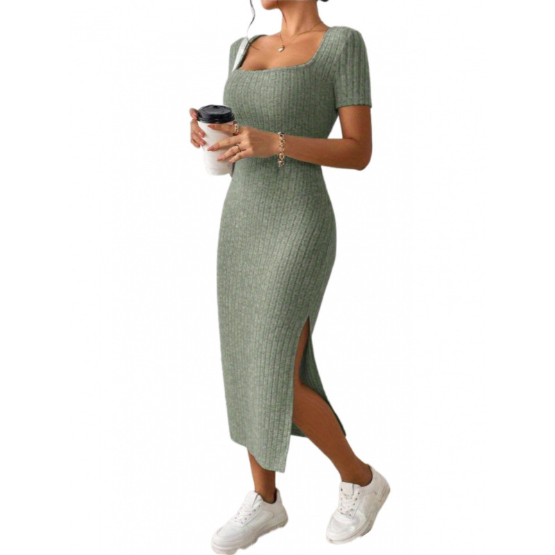 Sukienka midi damska w stylu v – Bodycon Long Sleeve Ribbed Dress recenzja i cena