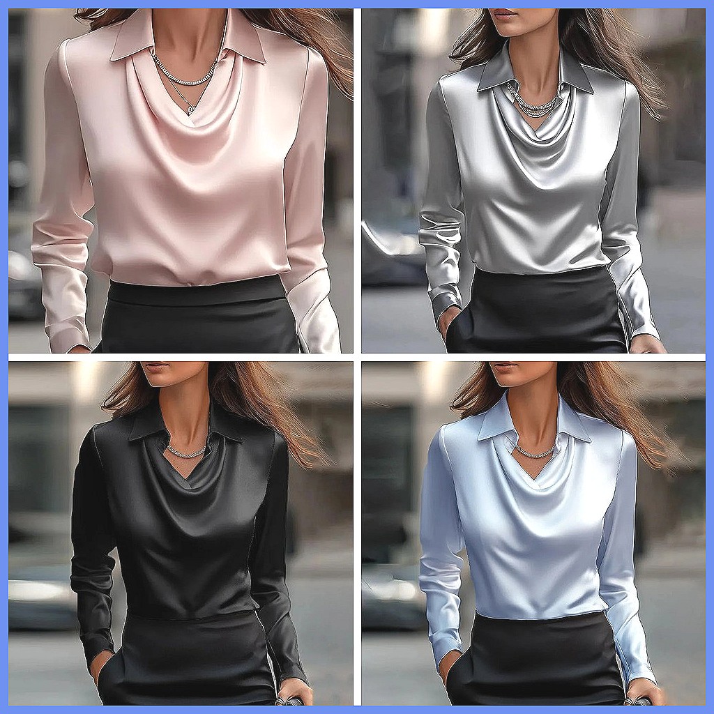 Damska satynowa bluzka vintage – Blouses recenzja i cena