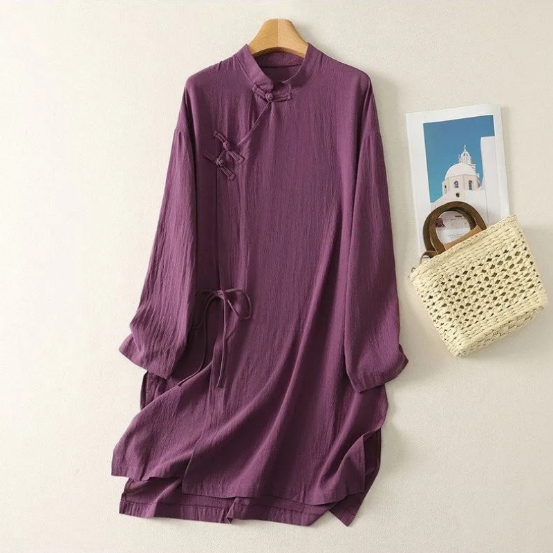Damska lniana tunika w stylu c – Casual Loose Linen Shirt Dress recenzja i cena