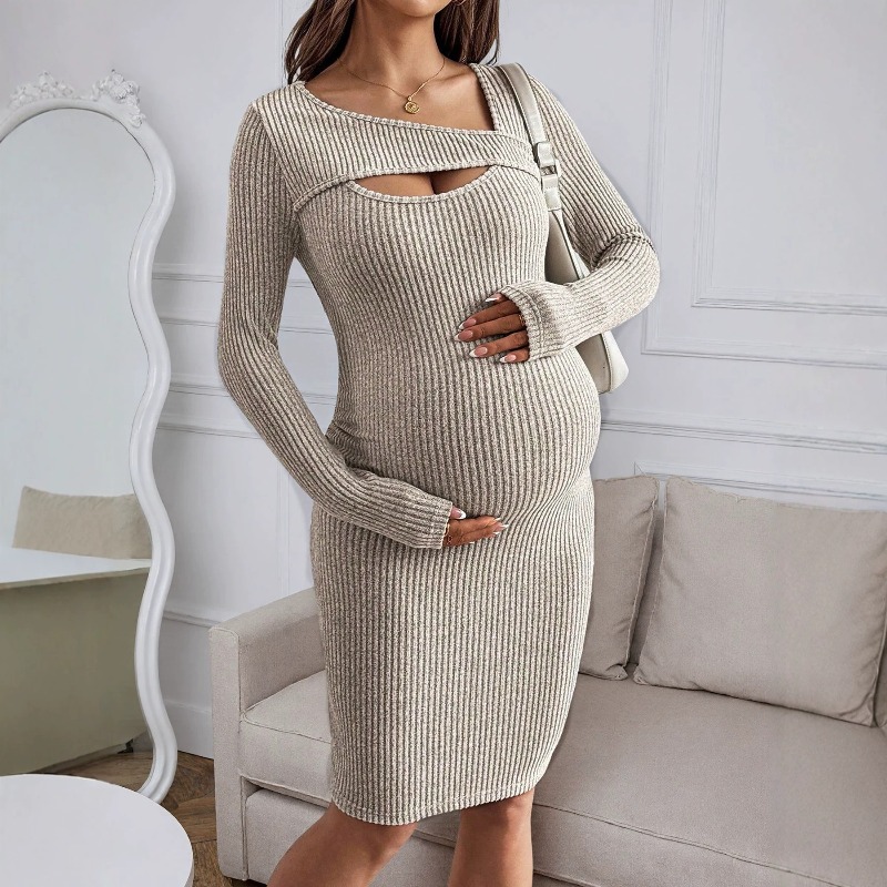 Odzież ciążowa Sukienka z dług – Bodycon Long Sleeve Ribbed Dress recenzja i cena