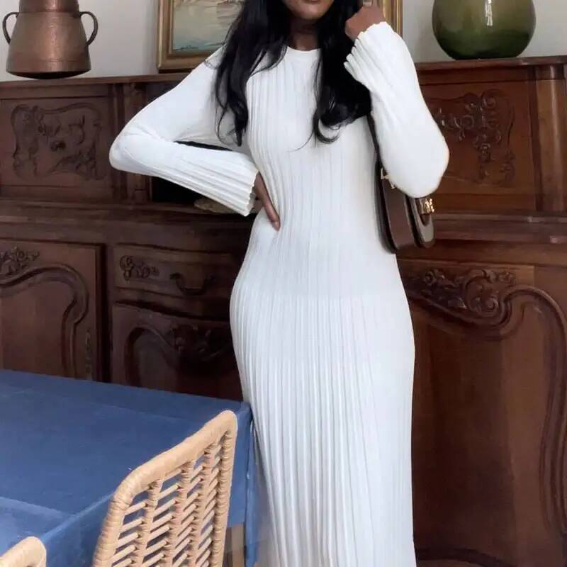 Elegancka damska sukienka maxi – Bodycon Long Sleeve Ribbed Dress recenzja i cena