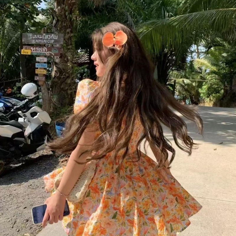 Wyprzedaż! Pomarańczowa sukien – Off Shoulder Puff Sleeve Sundress recenzja i cena